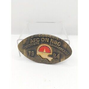 Vintage 80s Mens Belt Buckle: AFC on NBC 1984 Football TV NFL Helmet Sport brass